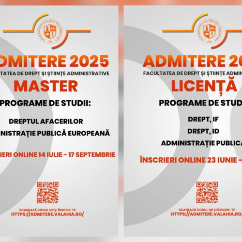 Universitatea "Valahia" din Târgoviște organizează admiterea la facultatea de drept și științe administrative pentru anul universitar 2025-2026