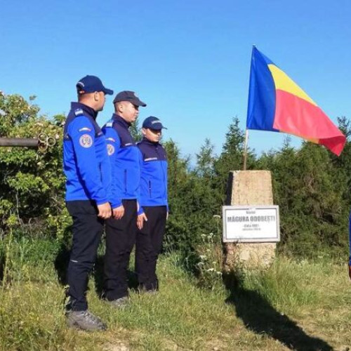 Jandarmii vrânceni au sărbătorit Ziua Drapelului Național pe vârful Magura Odobești