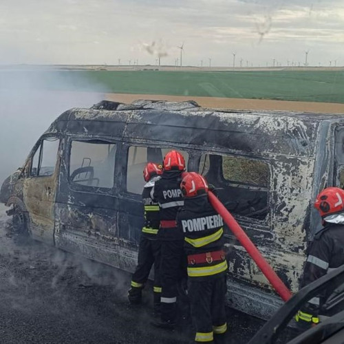 Incendiu de vegetație și microbuz în județul Tulcea