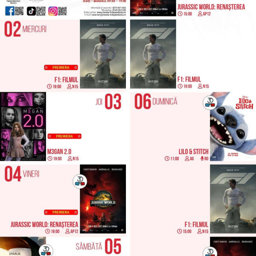 program special la cinematograful independența din târgoviste în perioada 1-6 iulie 2025
