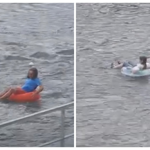 Clujenii se relaxează pe colace gonflabile pe Somes, amintind de copilărie