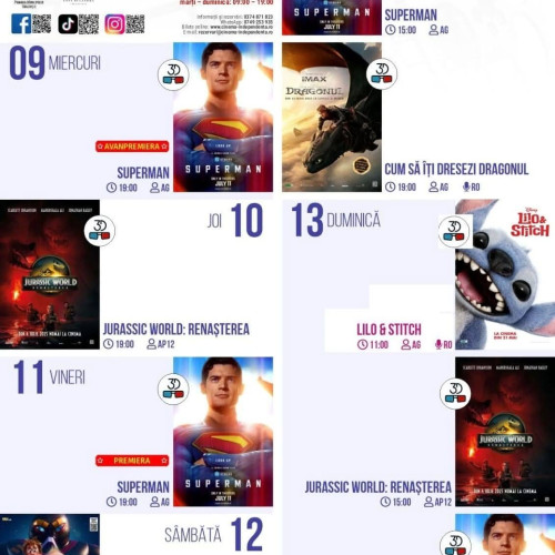 Programul cinematografului independența din Târgoviște pentru săptămâna 7-13 iulie 2025 aduce iubitorilor de film o serie de pelicule emotive și captivante, cu premiere multiple.