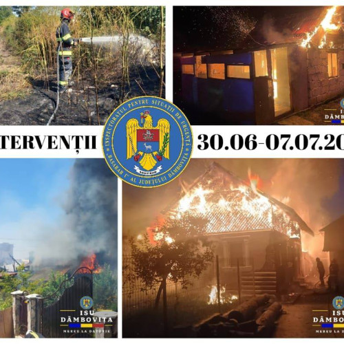 Zile de foc în Dambovița: peste 340 de intervenții ale pompierilor în interval de o săptămână