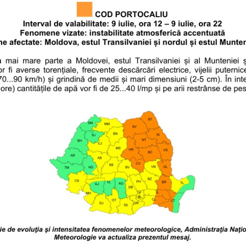 Vijelii și ploi intense anunțate în Neamț și alte zone din țară