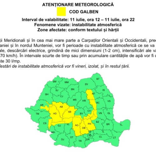 Cod galben de ploi și vijelii în Neamț începând de vineri