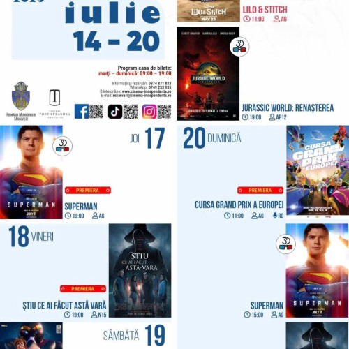 program special la cinematograful independenta din targoviște în perioada 14-20 iulie 2025