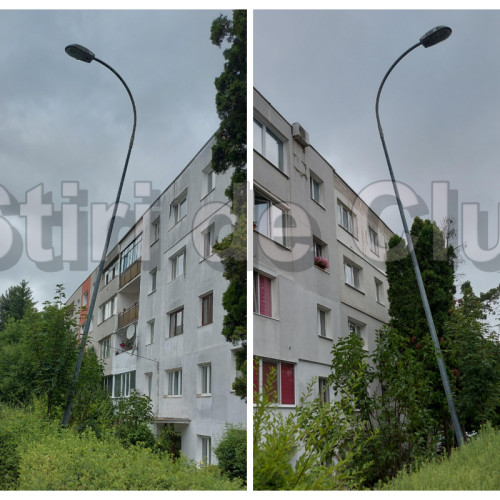 Stâlp de iluminat periculos pe Aleea Negoiu din Cluj-Napoca