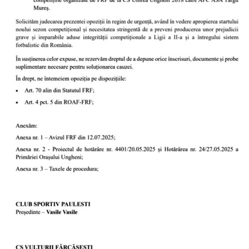 Trei cluburi din Liga a 3-a contestă cesiunea unui club din Liga a 2-a către Liga a 4-a