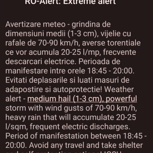 Averse puternice și instabilitate meteo în județul Dâmbovița