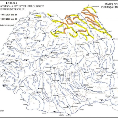 Actualizare a avertizărilor hidrologice pentru mai multe județe din țară