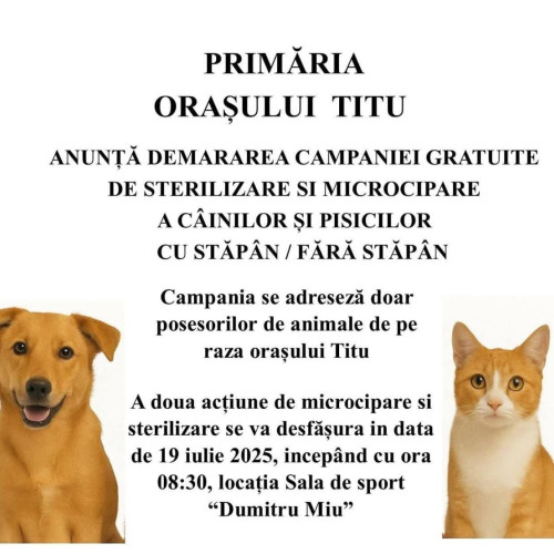 campanie de sterilizare și microcipare pentru câini și pisici la Titu