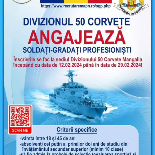 Divizionul 50 Corvete caută soldați profesioniști