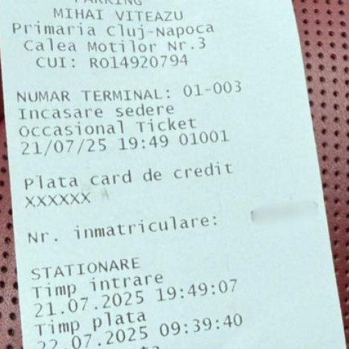 Taxă de parcare exorbitantă în Cluj-Napoca pentru un turist strain