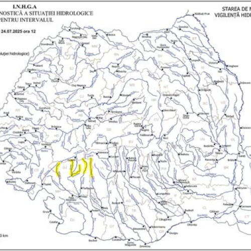 Atenționare hidrologică de cod galben emisă pentru județele Gorj, Mehedinți și Vâlcea