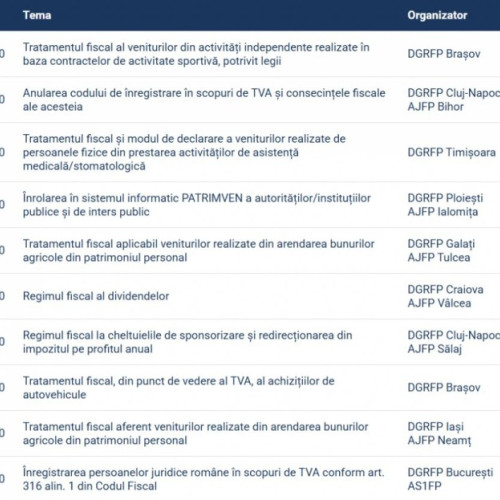 agentia nationala de administrare fiscala anunta serie de seminarii online pentru luna august 2025