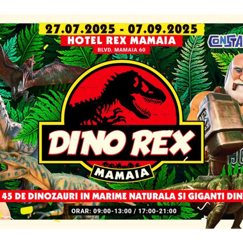 expoziția tematică "Dino Rex Mamaia" deschisă în fața hotelului Rex din stațiunea Mamaia