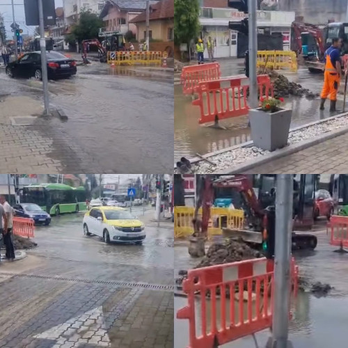 Dezastru în Târgu Jiu: conducta de apă spartă pe Bulevardul Ecaterina Teodoroiu