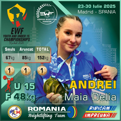 Maia Andrei, campioană europeană de Juniori II U15 la forță