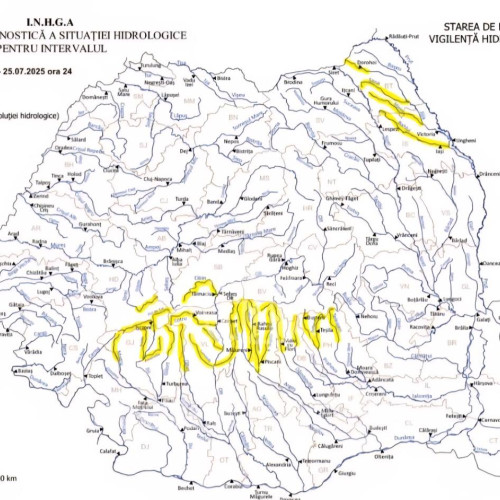 Atenționare hidrologică și meteo de cod galben emise pentru județul Dâmbovița
