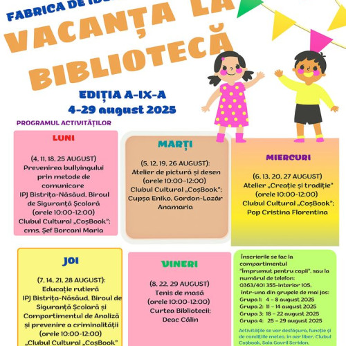 program de activități pentru copii la bibliotecă în bistrița