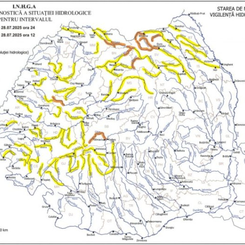 Alertă hidrologică emisă pentru zonele din țara noastră