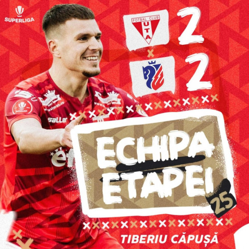 Tiberiu Căpuşă, inclus în echipa etapei a 25-a în Liga Profesionistă de Fotbal