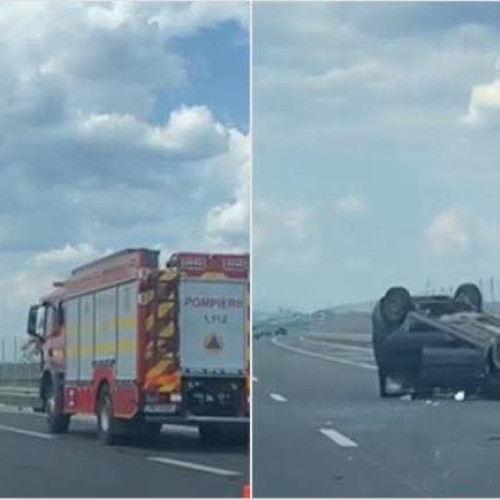 Accident pe autostrada A1: un autoturism s-a răsturnat, cinci persoane au fost rănite