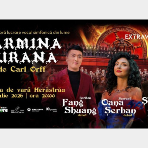 Carmina Burana, cea mai cunoscută creație vocal-simfonică, va fi prezentată în premieră în aer liber în București, la Grădina de Vară Herăstrău, pe data de 17 iulie 2026. Evenimentul promite o reprezentație de excepție, cu performanțe ale unor soliști de elită, printre care tenorul Stefan von Korch, soprana Oana Maria Serban și baritonul Fang Shuang.