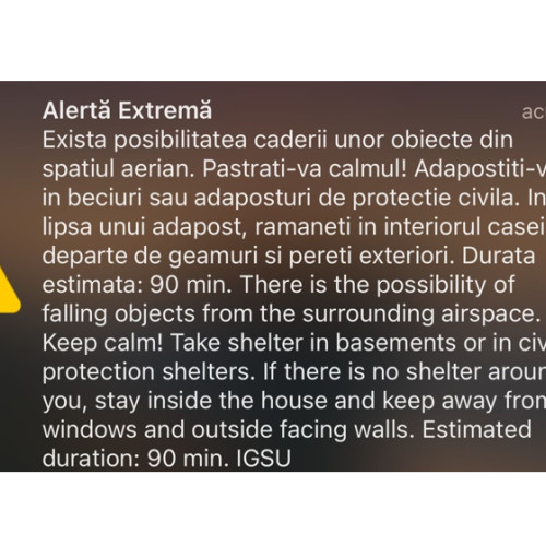 Mesaj de avertizare privind alerte aeriene și incendii în zona de graniță cu Ucraina