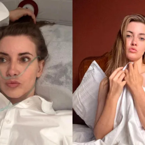 Iulia Albu, surprinsă pe patul unei clinici cu tub de oxigen la nas