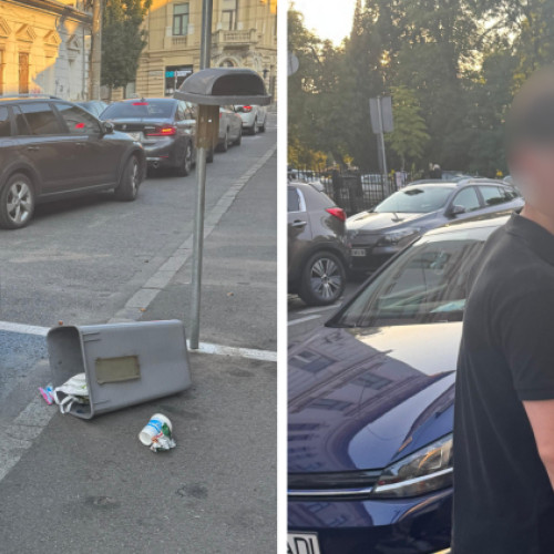 Tânăr lovește un coș de gunoi și avariază o mașină în Cluj