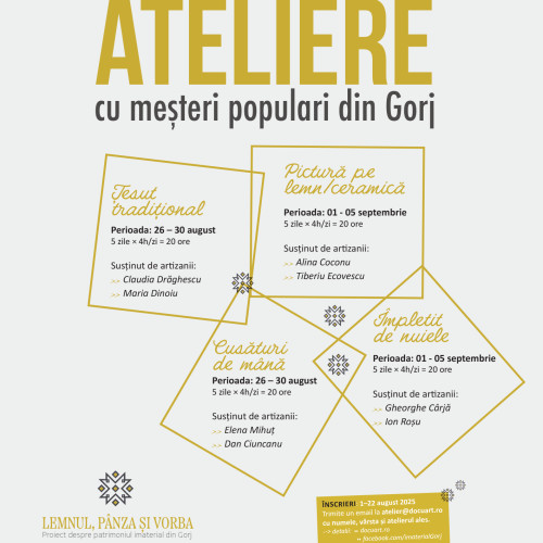 Asociația Docuart lansează înscrierile pentru ateliere de meșteșuguri tradiționale la Târgu-Jiu