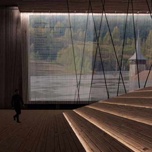 Pavilionul României la expoziția de la Osaka a prezentat imagini celebre ale țării, printre care biserica scufundată din Geamana și cariera de la Roșia Montană, create de două tinere arhitecte în vârstă de 24 de ani. Georgetiana Muraru și Anca Bodoloaca au avut inițiativa de a include aceste imagini în conceptul pavilionului, inspirate din poezia lui Lucian Blaga, "Eu nu strivesc corola de minuni a lumii".