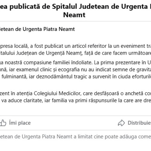 moarte suspectă la spitalul județean Neamț. familia solicită răspunsuri