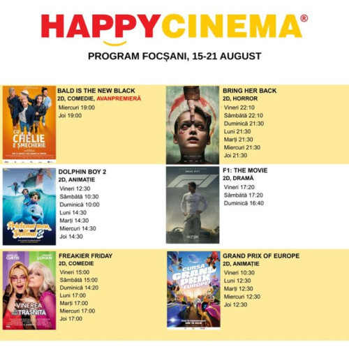 happy cinema focșani: o ofertă variată de filme și spectacole în luna august 2025