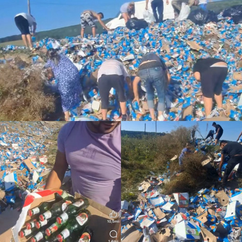 accident in judetul botosani: tir incarcat cu bere rasturnat pe carosabil