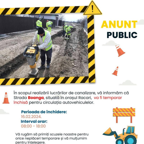 Lucrările de canalizare continuă în Racari, temporar oprire în circulația pe Strada Boanga