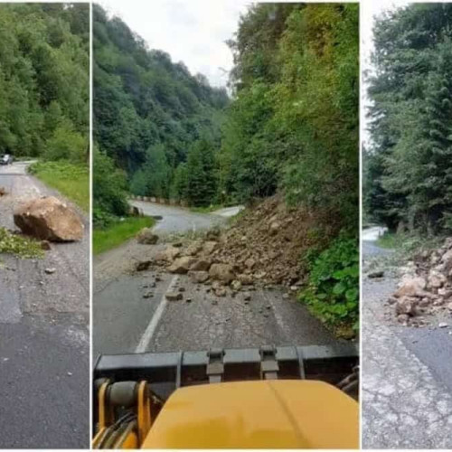 Trafic blocat temporar pe DN 67C Transalpina din cauza pietrelor căzute pe carosabil