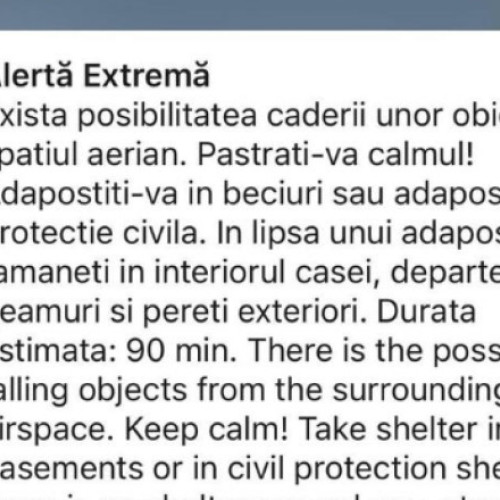 Alerte de urgență în județul Tulcea din cauza riscului de cădere a unor obiecte din aer