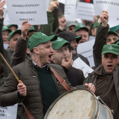 Protest al sindicaliștilor silvicultori în fața ministerului