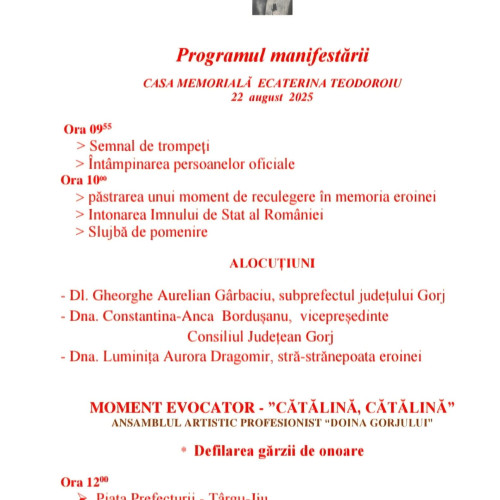 Eveniment dedicat Ecaterinei Teodoroiu la Târgu Jiu