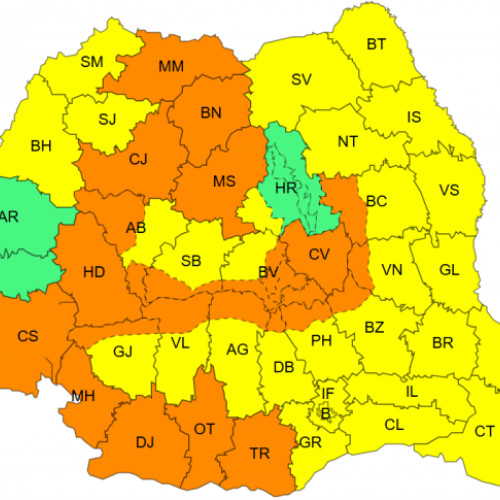 Avertizare meteo de cod galben pentru mai multe regiuni din țară