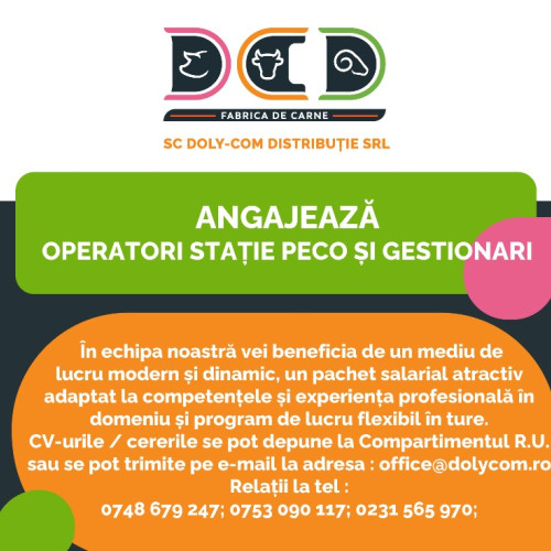 Doly-Com Distributie SRL din Botoșani angajează operatori stație Peco și gestionari