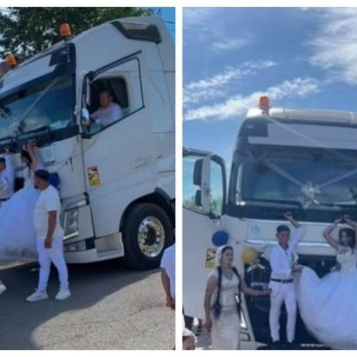 Tineri căsătoriți legati de un camion într-un moment surprinzător