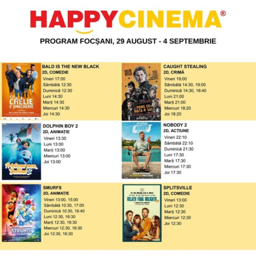 Happy cinema Focșani: programul cinematografului pentru săptămâna 29 august - 4 septembrie 2025