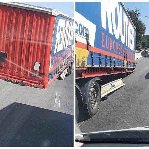 Incidente pe drumul din zona Piatra Craiului: un camion s-a rupt în doi în mers