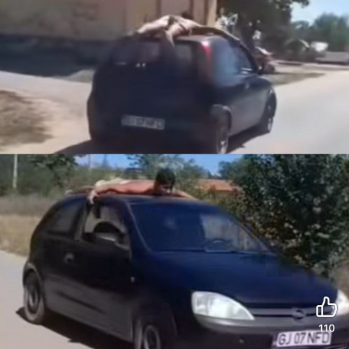 Incident în Gorj: tânăr transportat pe plafonul unei mașini fără permis