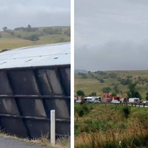 Accident grav pe DN1 E60 în Dumbrava, un autocar cu 20 de pasageri s-a răsturnat