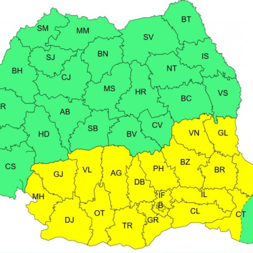 Avertizare cod galben pentru Galați, miercuri, 3 septembrie