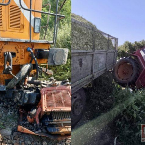 Tractor cu remorcă lovit de tren la trecerea de cale ferată din Cervicești Deal; o persoană rănită
